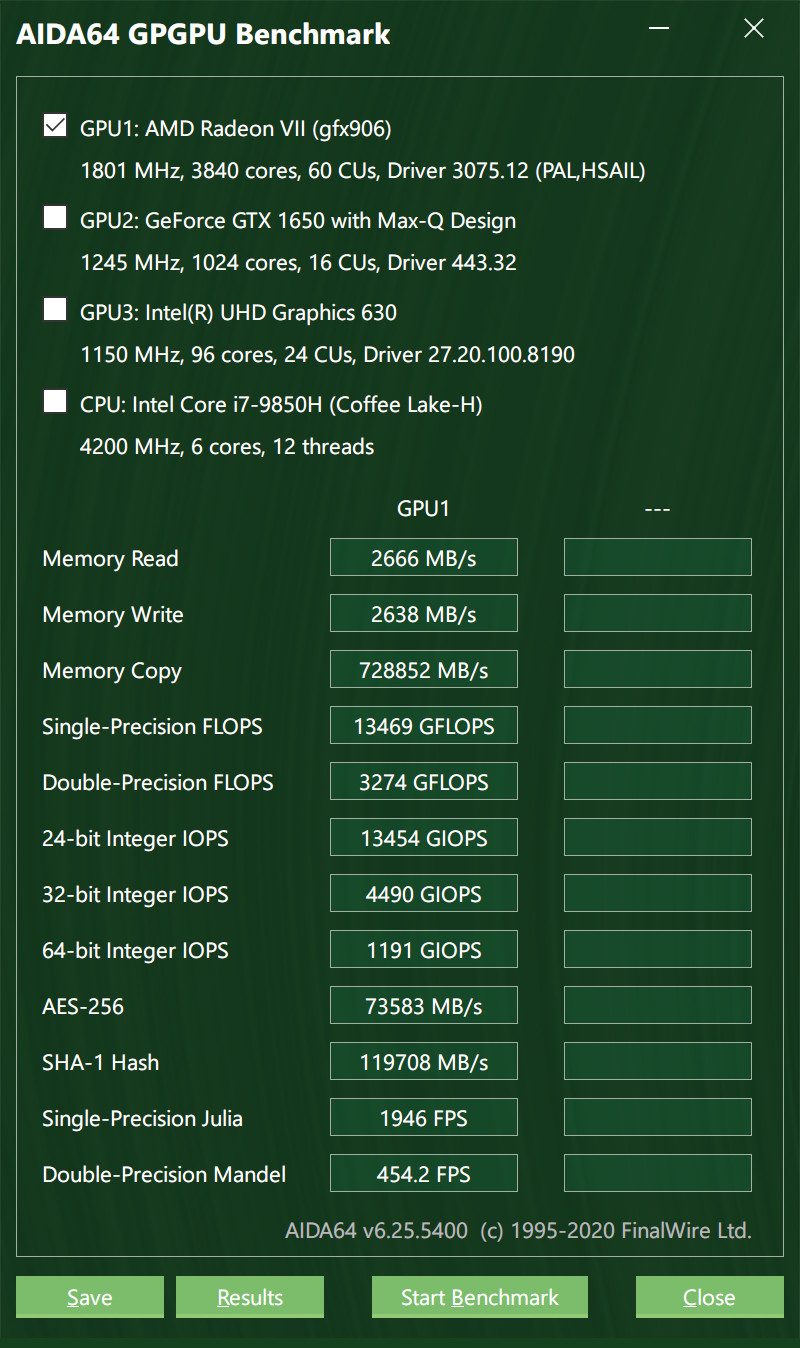 图 13. 可以看到，用认证的雷电 3 数据线直连笔记本和显卡坞，Memory Read/Write 都在 2600MB/s 左右，这也是雷电 3 的 22Gbps 的数据链路的极限。