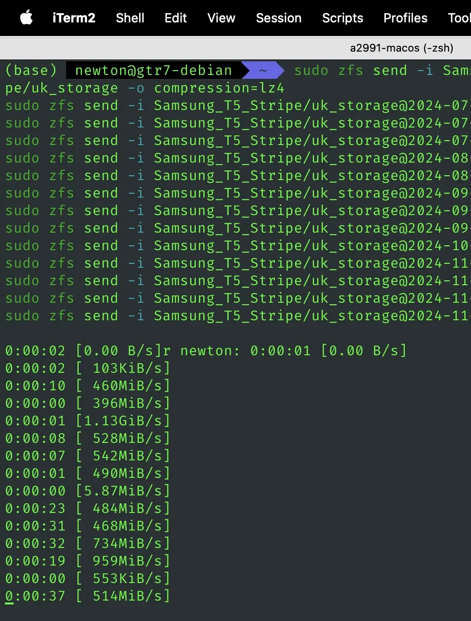 图 1. ZFS replication 过程。（原图丢失，只能使用 B 站压缩过的图片，好在都是文字，信息量并不减少。）