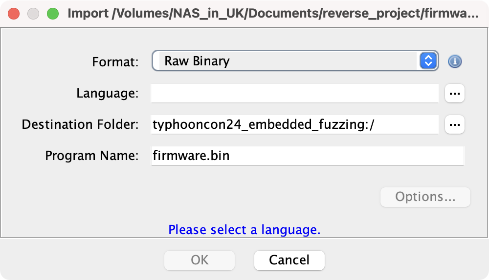 图 4. 拖拽一个名为 firmware.bin 的 dump 文件进来。由于这是 ROM 的 dump，所以它不包含任何额外信息。