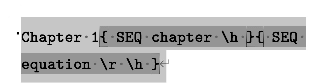 图 5：这个图里的域代码经过我设置，必须这样。 表示隐藏 (hide)， 表示 reset，即在此之后，让域代码重新从 1 开始。